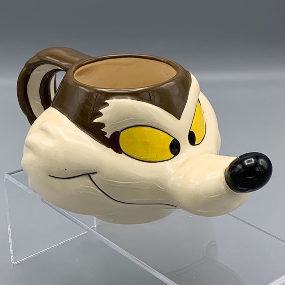 Vtg 1989 Looney Tunes Wile E Coyote Head 3D Figural Coffee Mug Road Runner - Picture 2 of 9